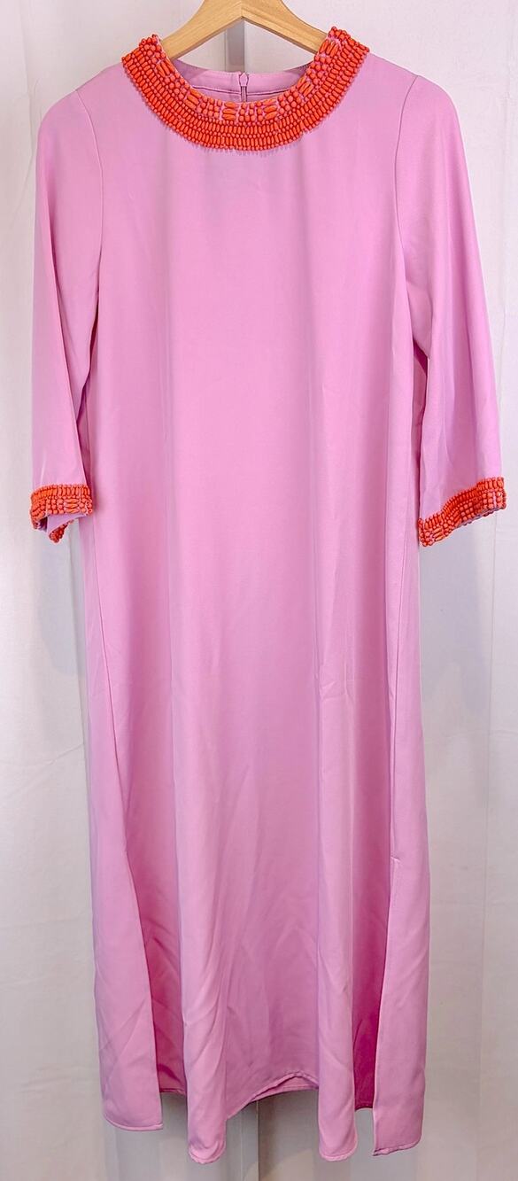 NWT TUCKERNUCK Beaded Jamie Dress 3/4 Sleeve Caftan Pink Orange Size XS